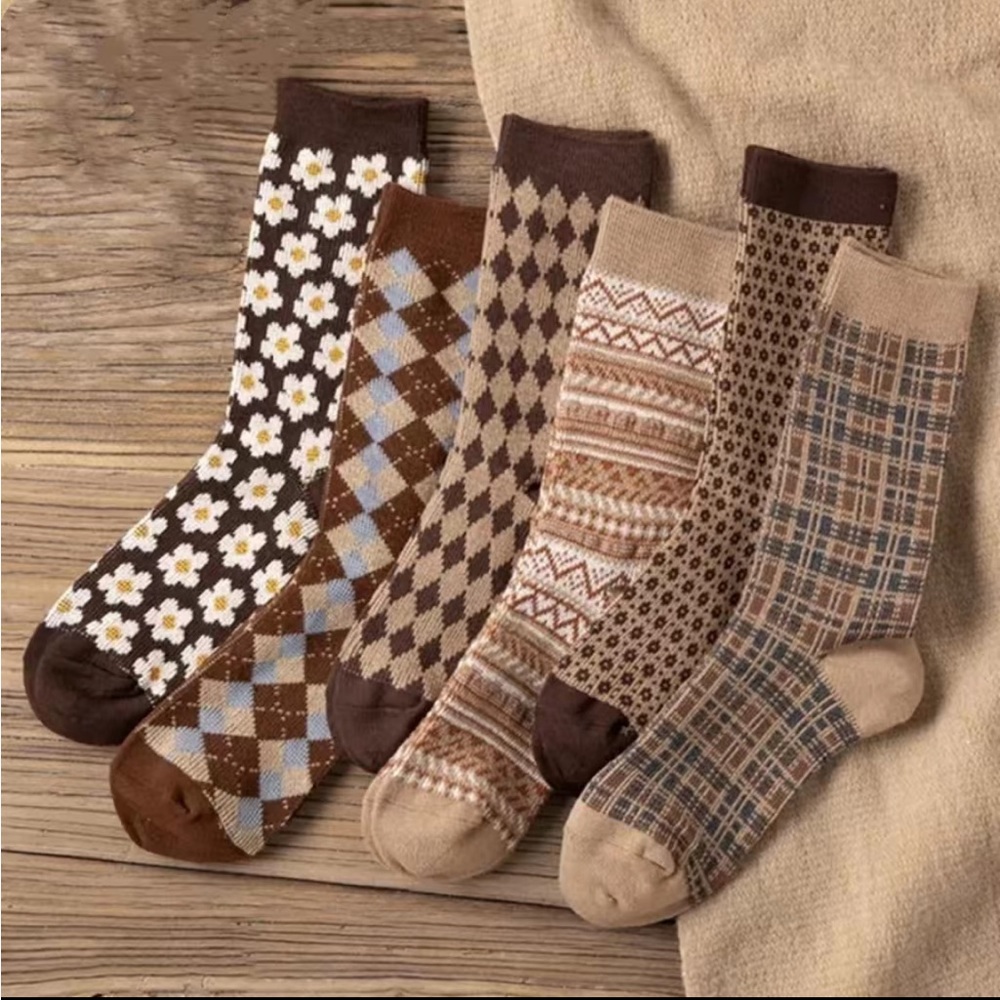 Women’s Patterned Tube Socks 5 Pairs - Picture 1 of 10
